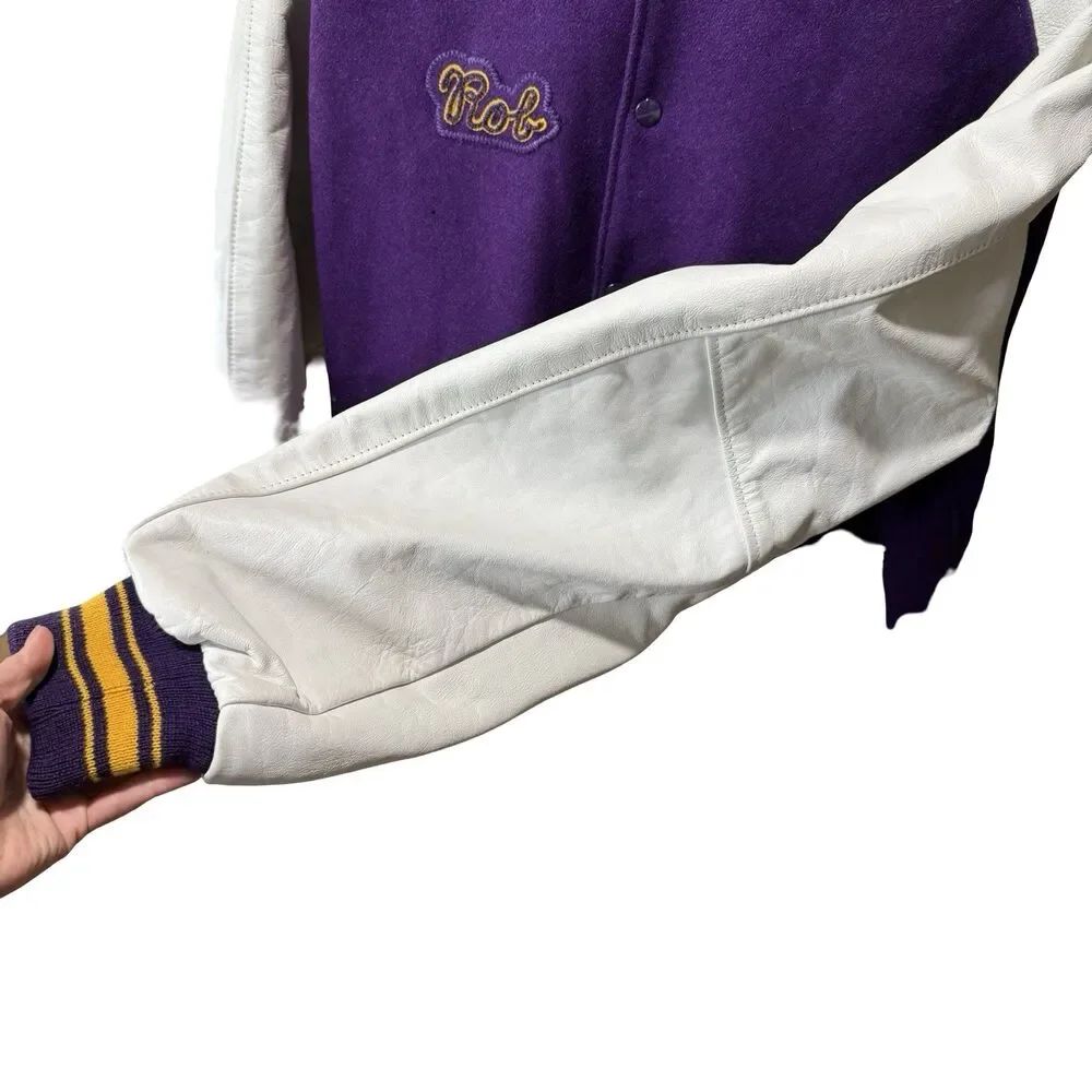 Vintage 2003 Letterman Jacket Varsity Purple Wool Leather Size 50 Jaguars
